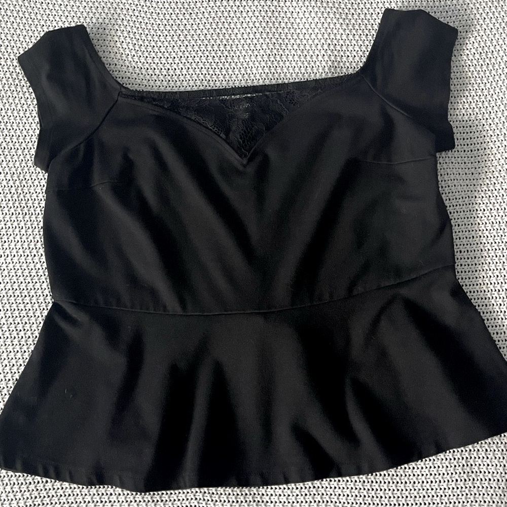 Lane Bryant black baby doll Plus blouse wide boatneck 14/16